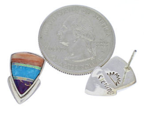 Multicolor Inlay Genuine Sterling Silver Post Earrings EX29502